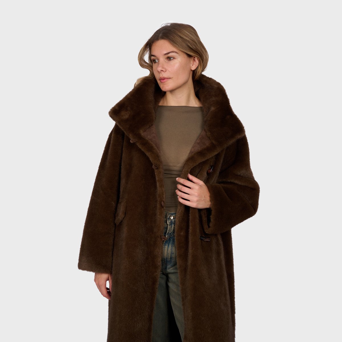 Manteau long à col montant JULIE chocolat, OAKWOOD