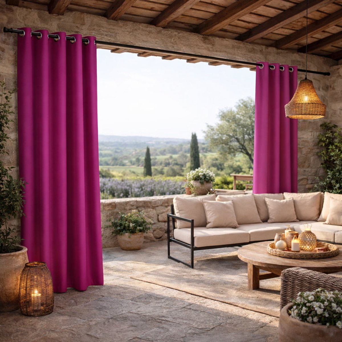 Rideau extérieur coloré imperméable résistant aux UV fuchsia, HOME MAISON