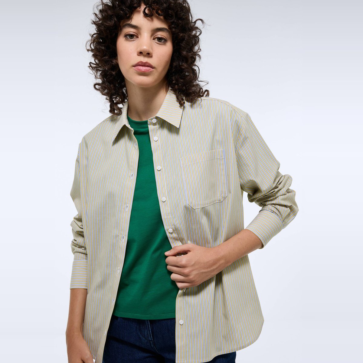 Chemise manches longues rayée en coton BIO GOTS cedrat, MONOPRIX