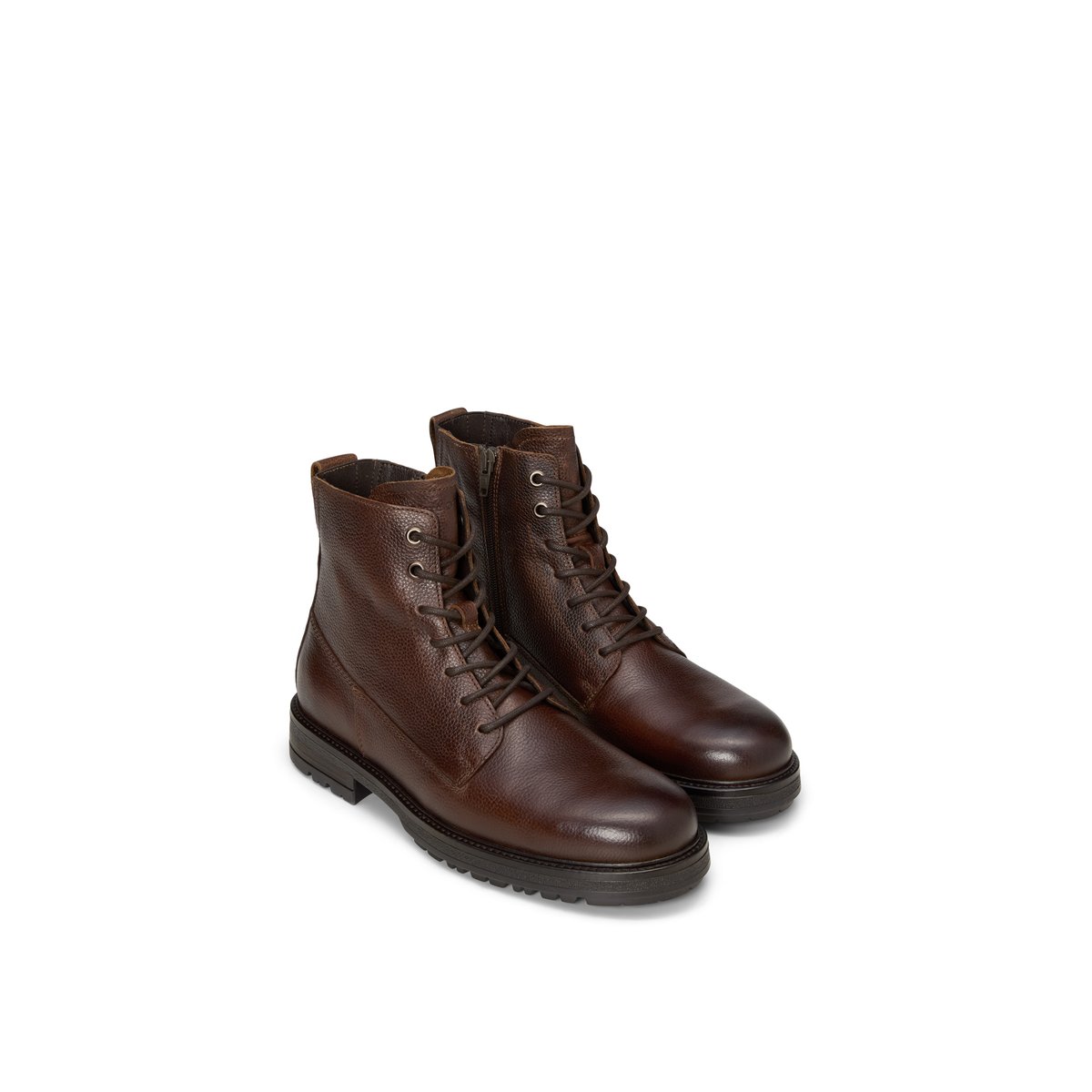Bottes à lacets, modèle Rony en cuir de vachette à grain naturel cognac, MARC O'POLO