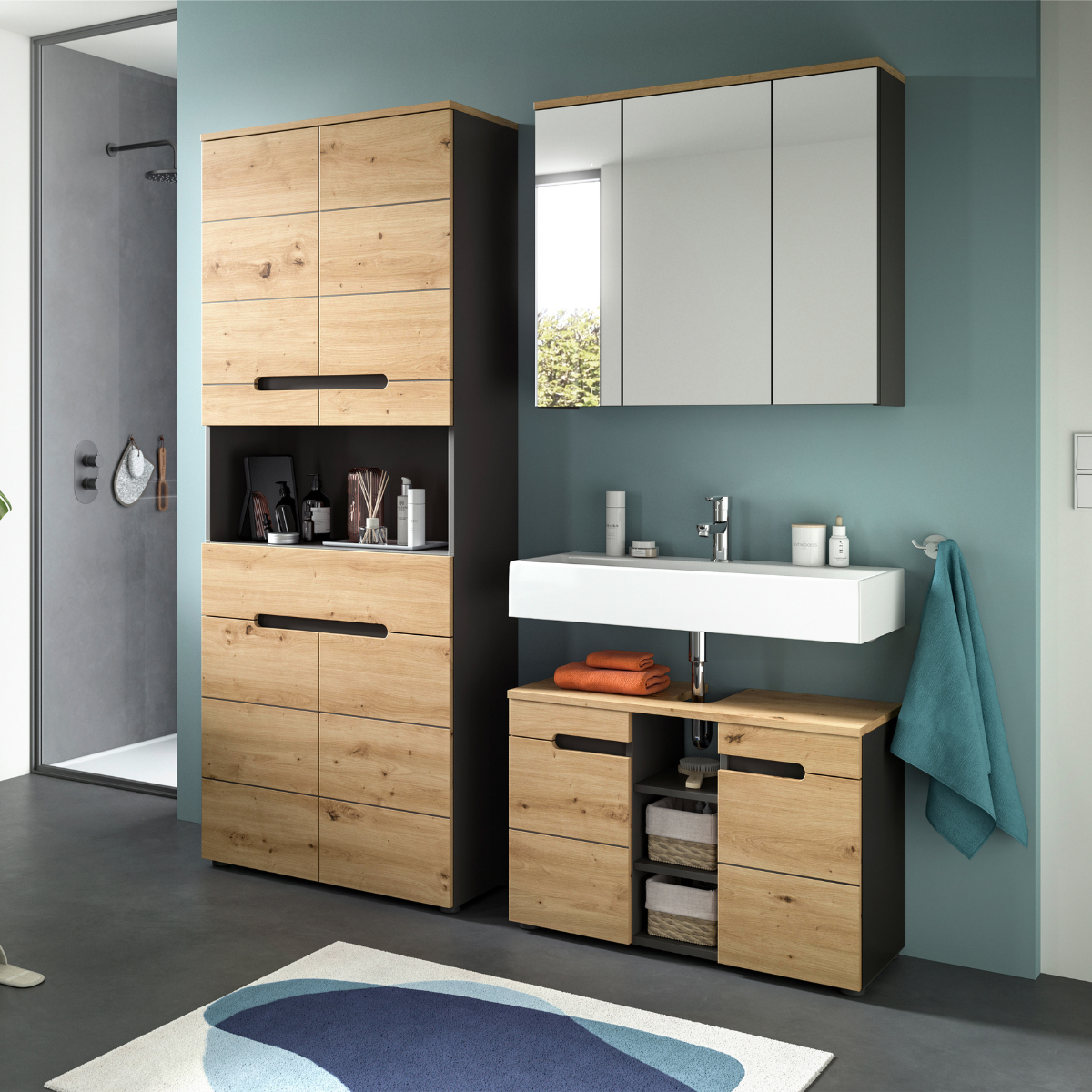 Double colonne de salle de bain 4 portes ENO bois clair, CALICOSY
