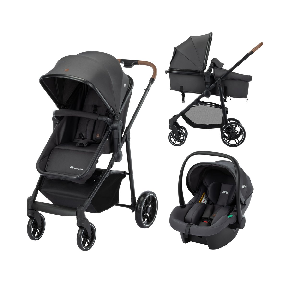 Poussette 3 en 1 i-size avec assise convertible en nacelle et cosi, Haze Trio Lux mineral graphite, BEBECONFORT