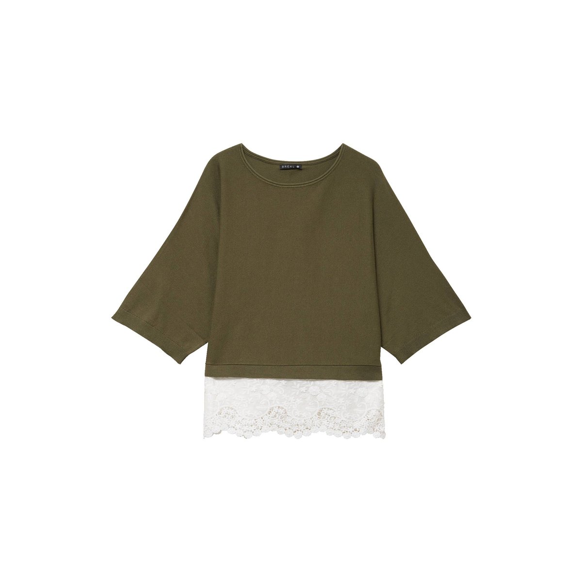 Pull bi-matière col bateau vert kaki, BREAL