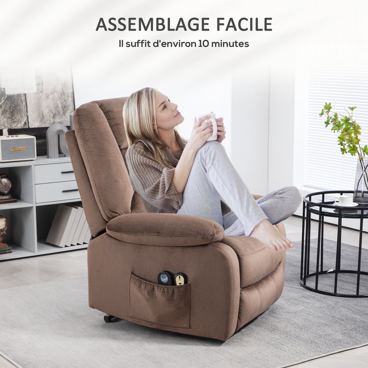 Fauteuil releveur multifonctionnel Polyester marron, HOMCOM