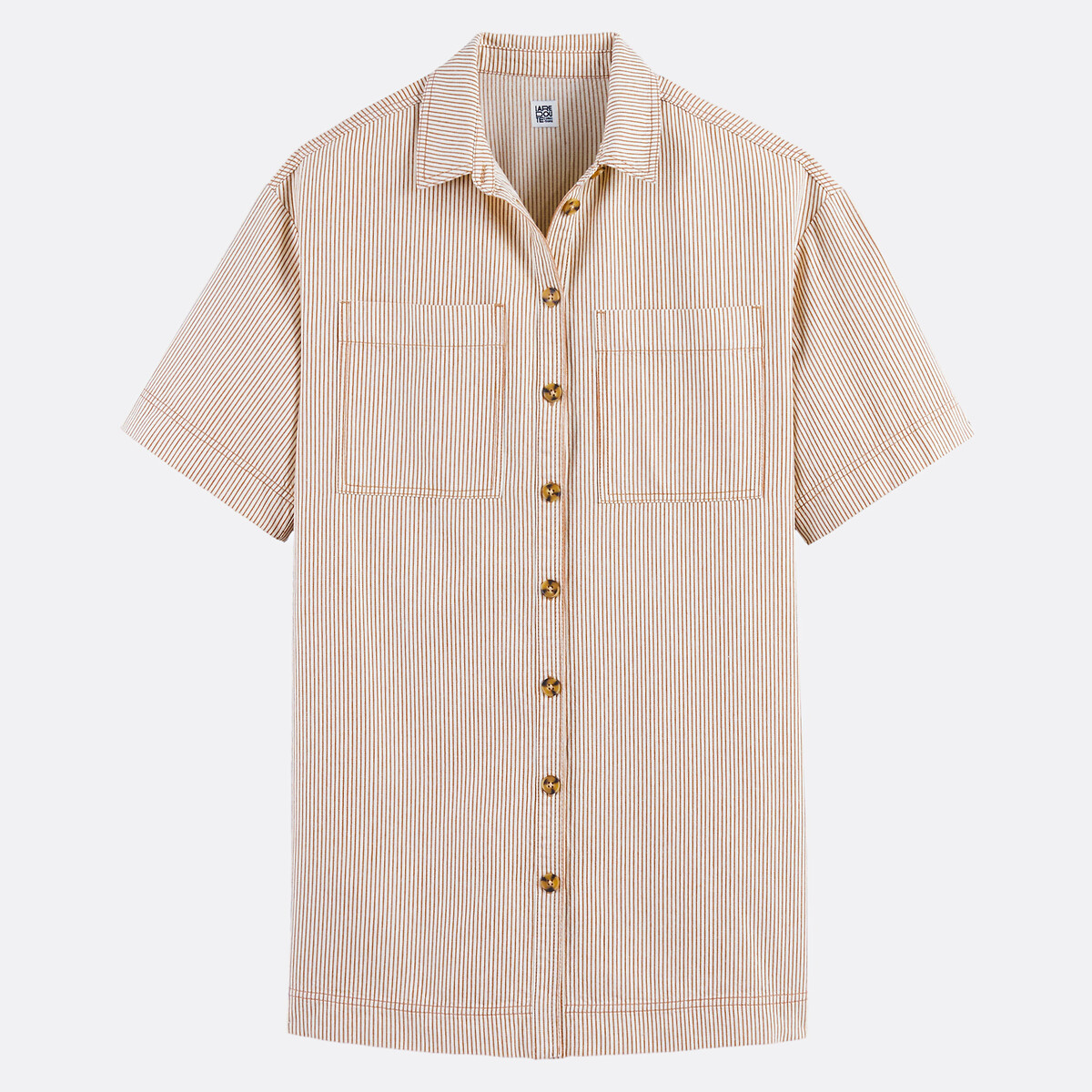 Robe courte ample à rayures en coton, Signature SARA rayé écru/marron, LA REDOUTE COLLECTIONS