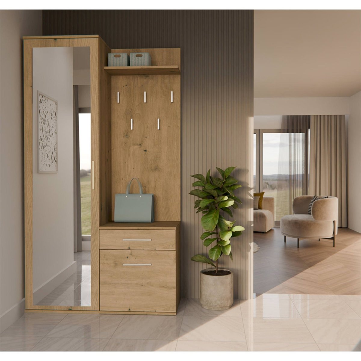 Vestiaire d'entrée avec armoire et miroir cachemire, RECOLLECTION