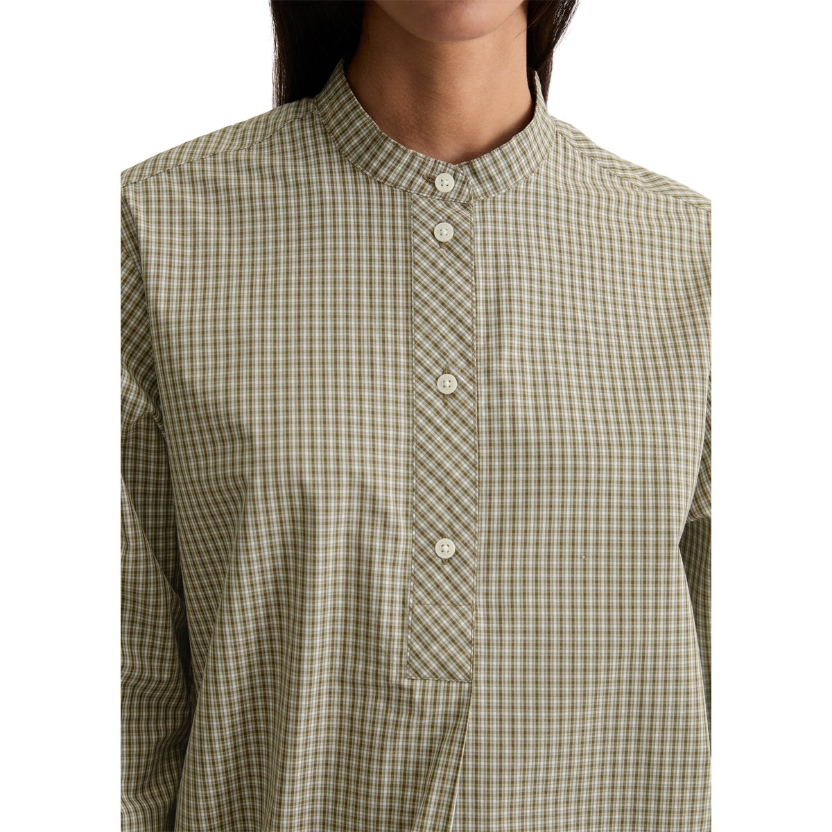 Robe à carreaux relaxed en popeline Papertouch vert foncé, MARC O’POLO DENIM
