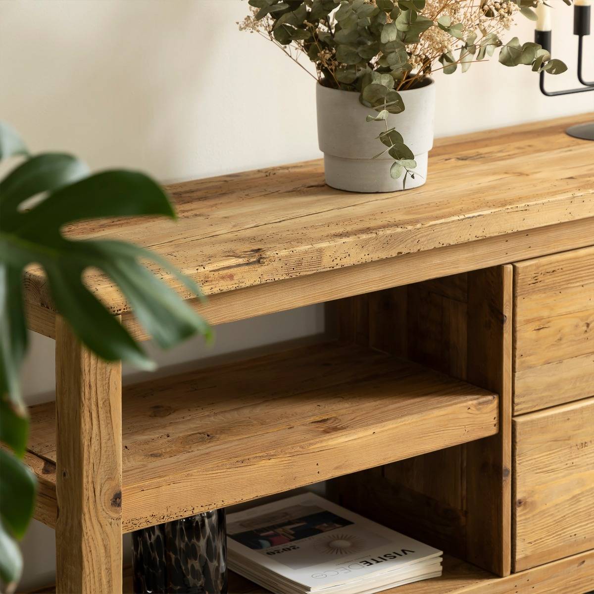 Meuble TV en bois recyclé BLAISE bois clair, MADE IN MEUBLES