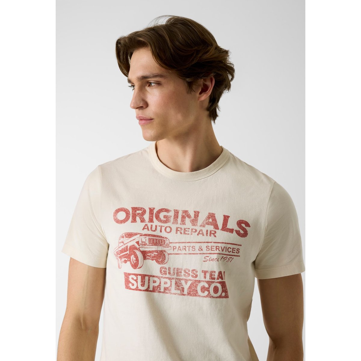 T-Shirt Imprimé crème, GUESS JEANS