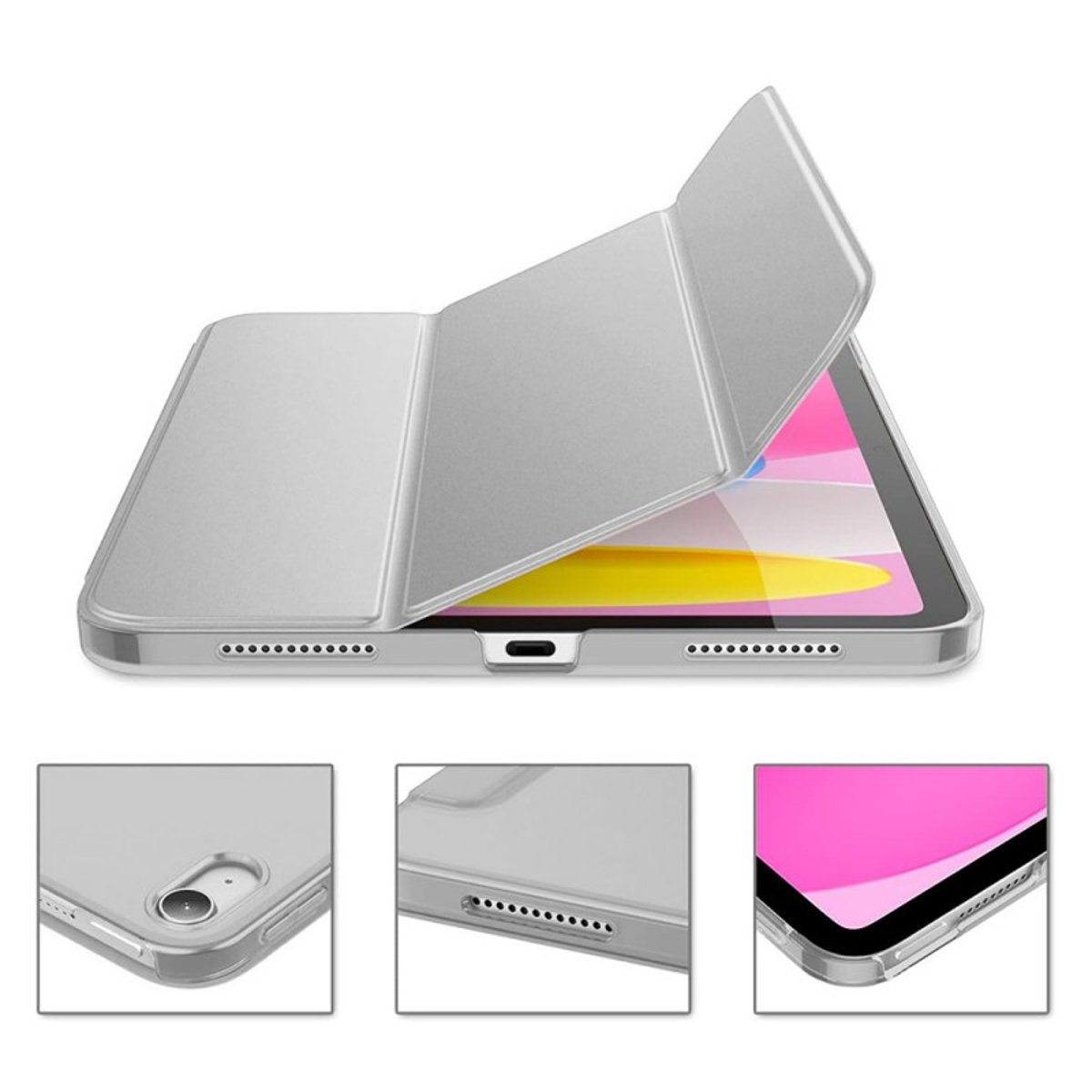 Etui Smart Cover à rabat avec support pour iPad 10.9" 10e Génération (2022) / iPad 11" A16 (2025) gris, EVETANE