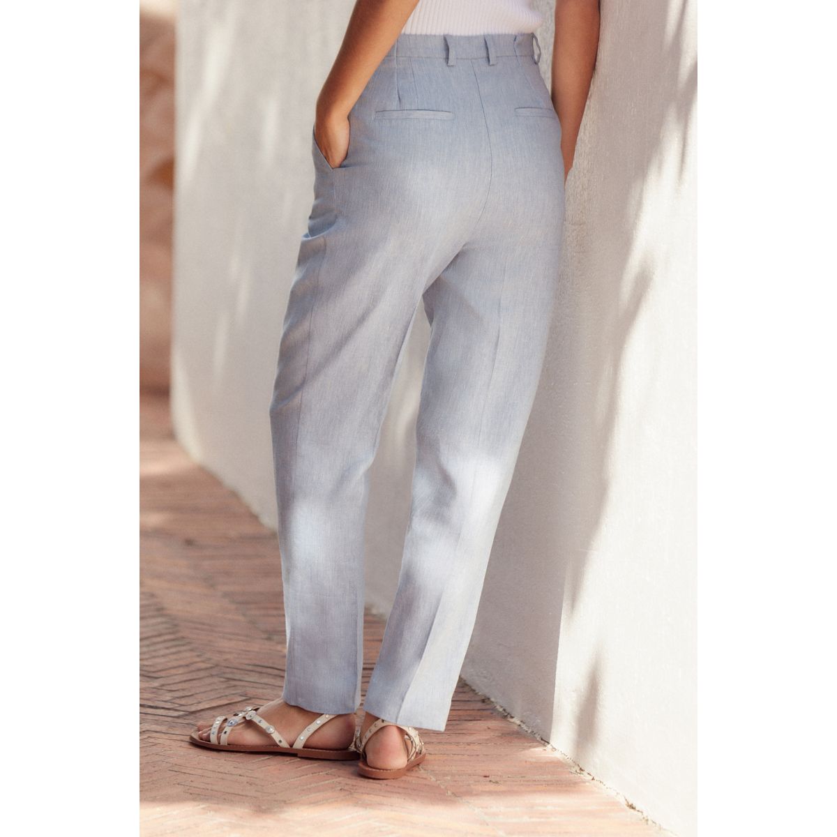 Pantalon fuselé texturé coupe classique bleu, NEXT