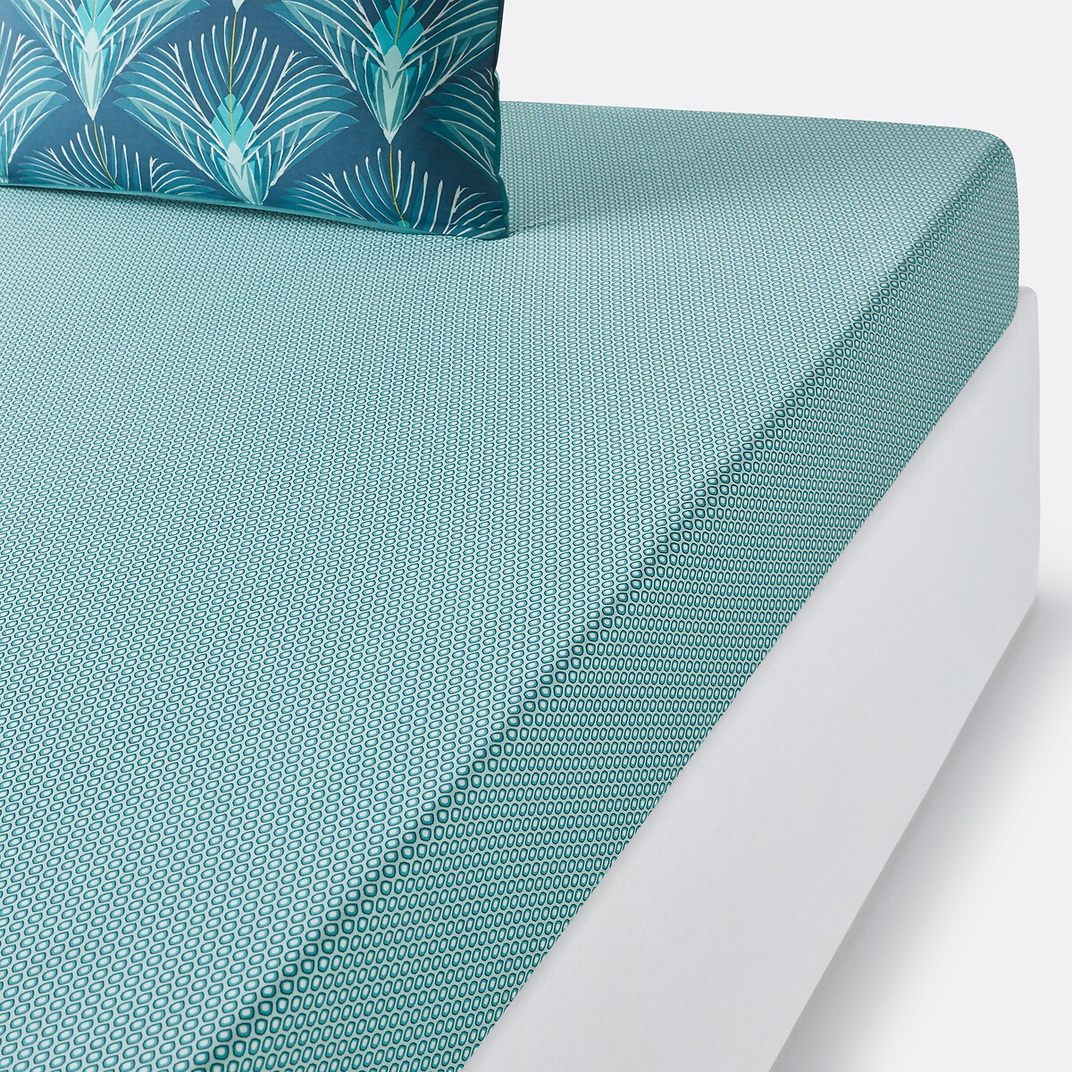 Drap-housse percale de coton, Pampelune imprimé bleu, LA REDOUTE INTERIEURS
