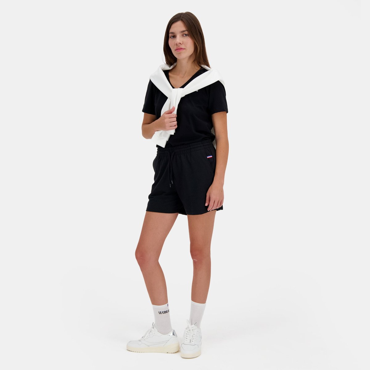 T-shirt col V Essentiel en jersey de coton Essentiels black, LE COQ SPORTIF