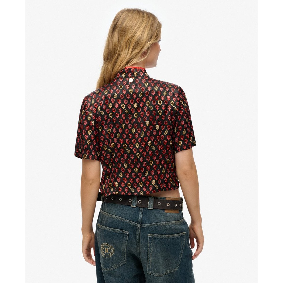 Haut en jacquard à col Mao noir block floral, SUPERDRY