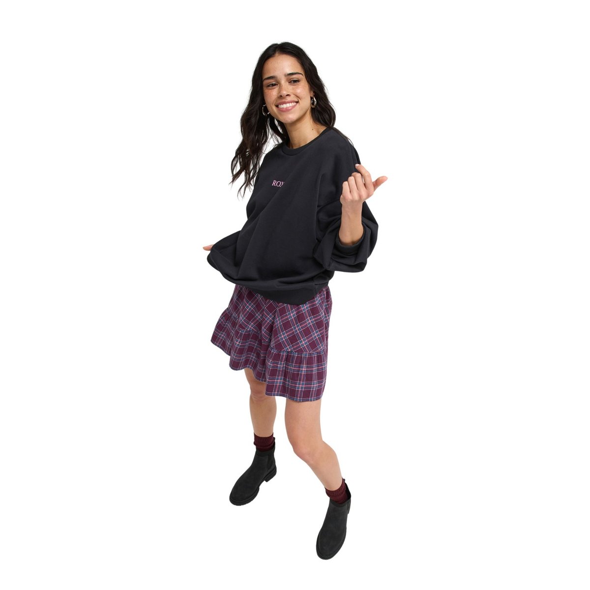 Jupe courte REMIX REBEL. violet blackberry wine purple plaid, ROXY