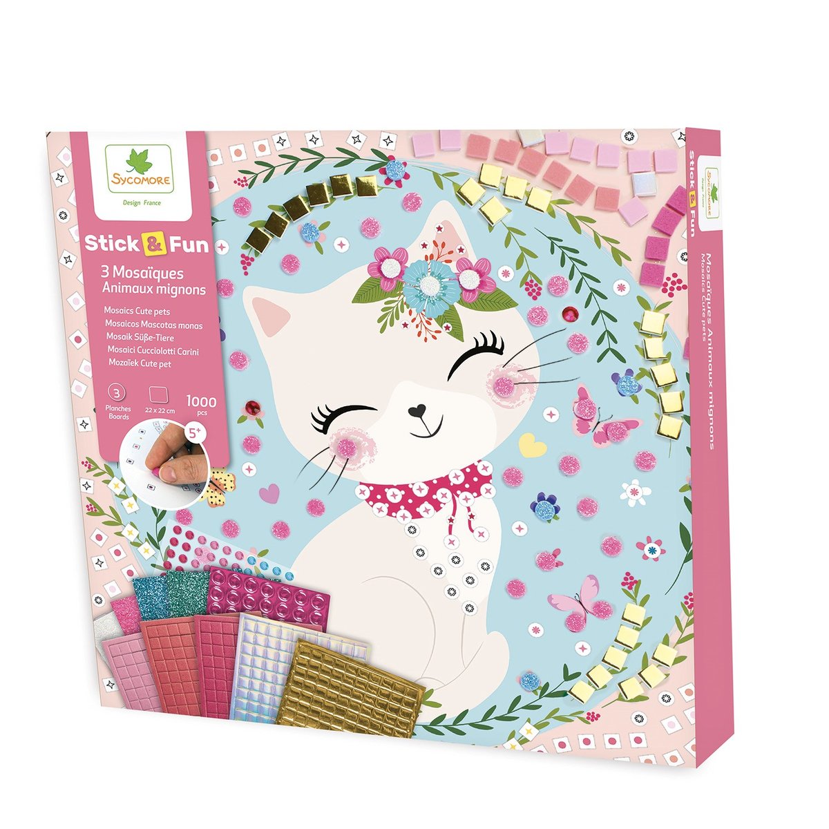3 Mosaïques Animaux mignons rose, SYCOMORE