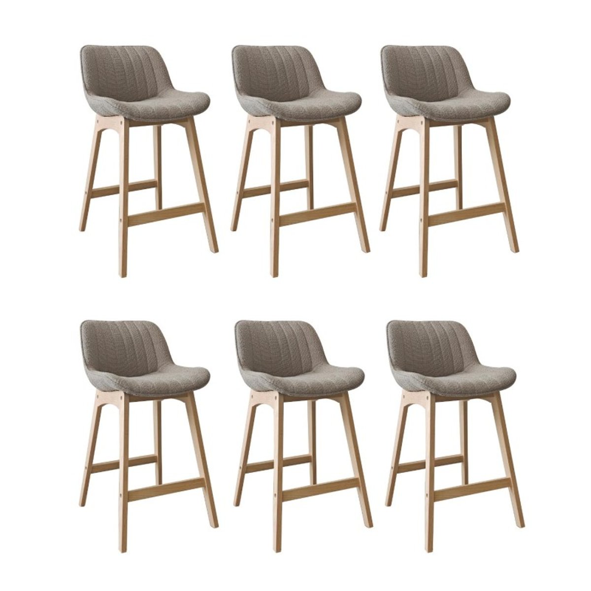 Lot de chaises d'îlot et bar en chêne et assise tissu bouclette 65cm MILK | Lot de 6 taupe, MOB IN