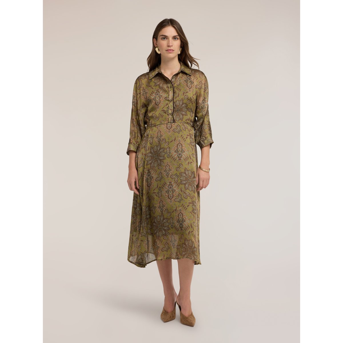 Robe chemisier imprimée verde militare, MOTIVI