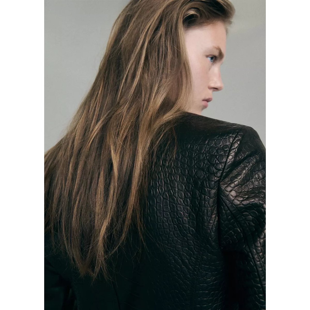 Manteau cuir effet croco marron, MANGO