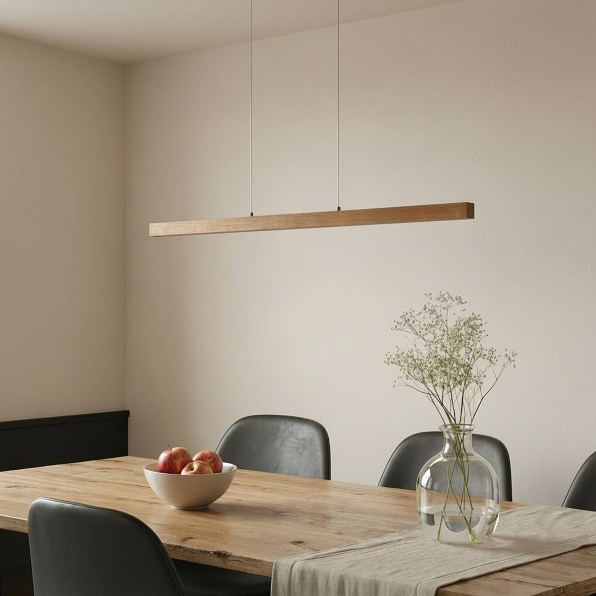 Suspension en bois moderneLED, Nihalo bois clair, blanc, LUCANDE