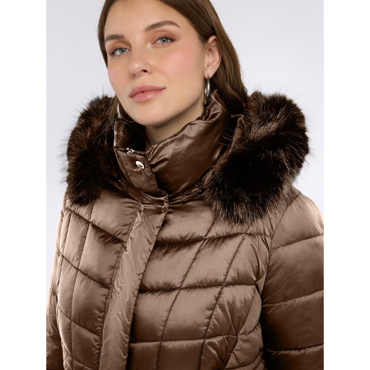 Doudoune longue bimatière marron, FIORELLA RUBINO
