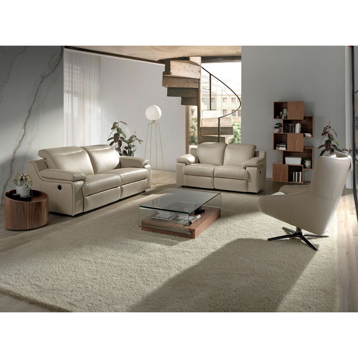 Fauteuil pivotant en cuir gris taupe gris taupe | gris anthracite, ANGEL CERDA