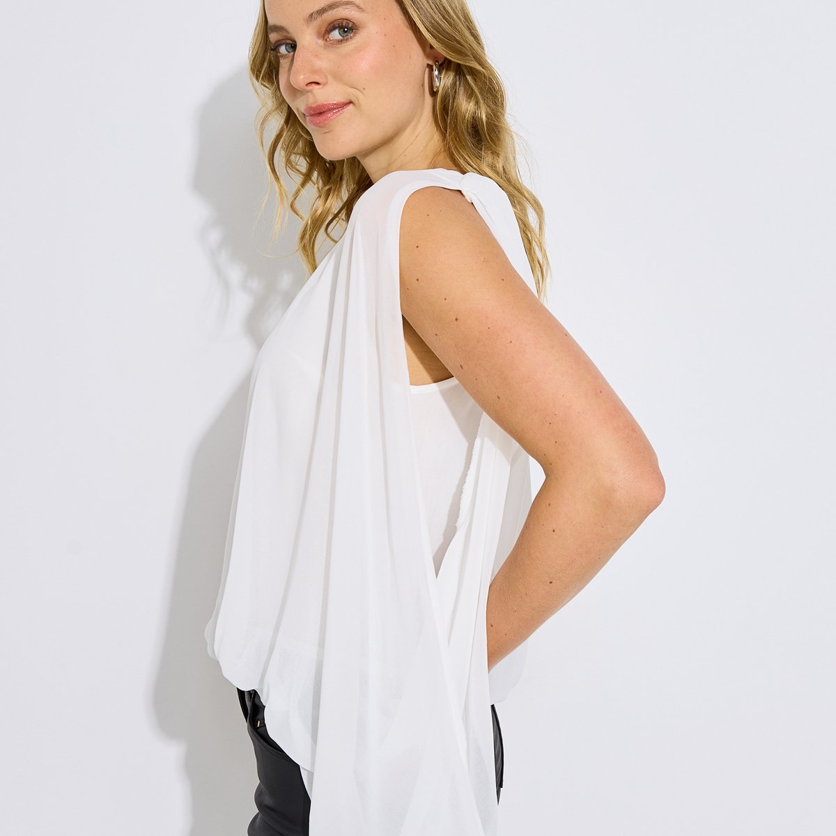 Blouse fluide effet cape blanc cassé ecru, GRAIN DE MALICE