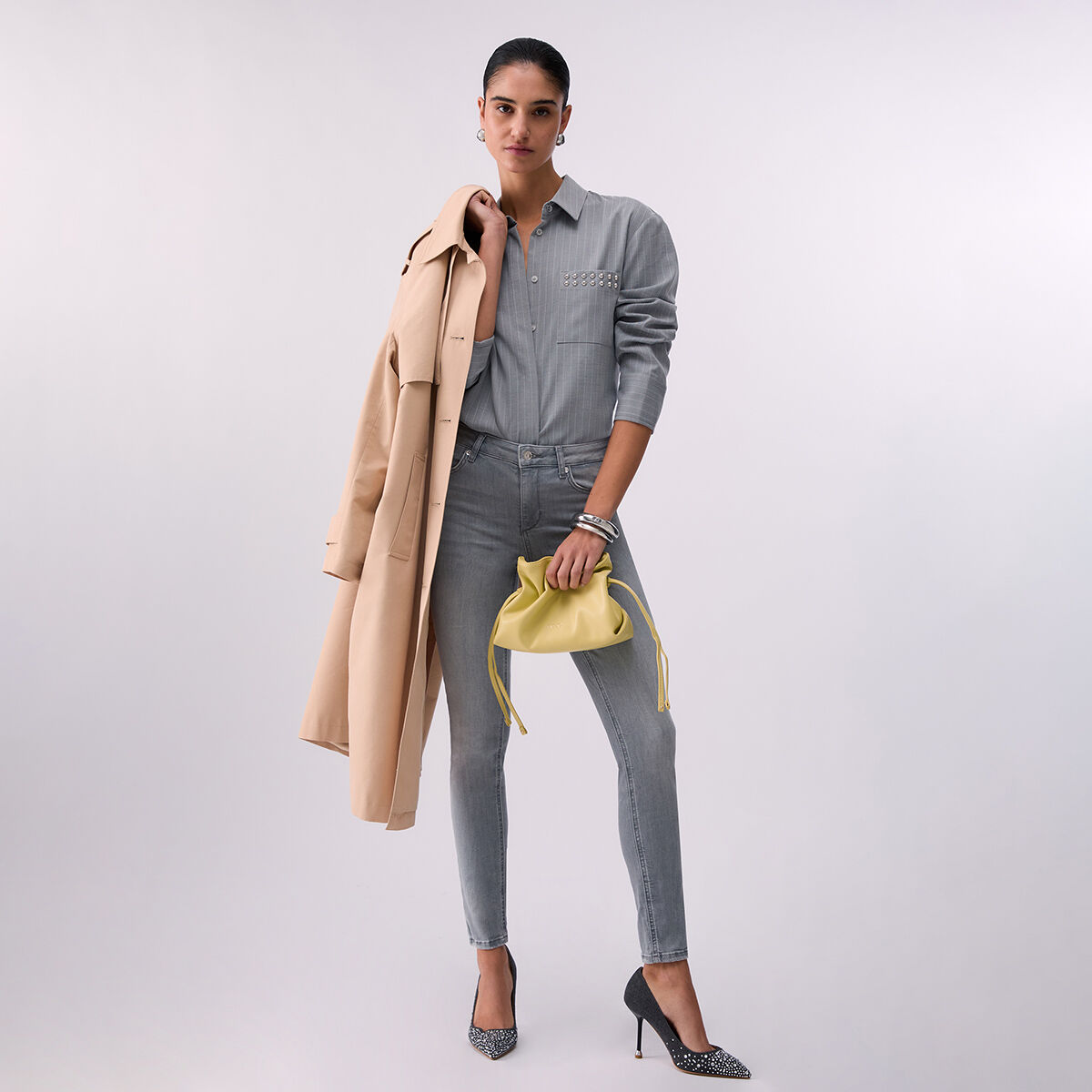 Jean skinny à taille haute denim gris, LIU JO