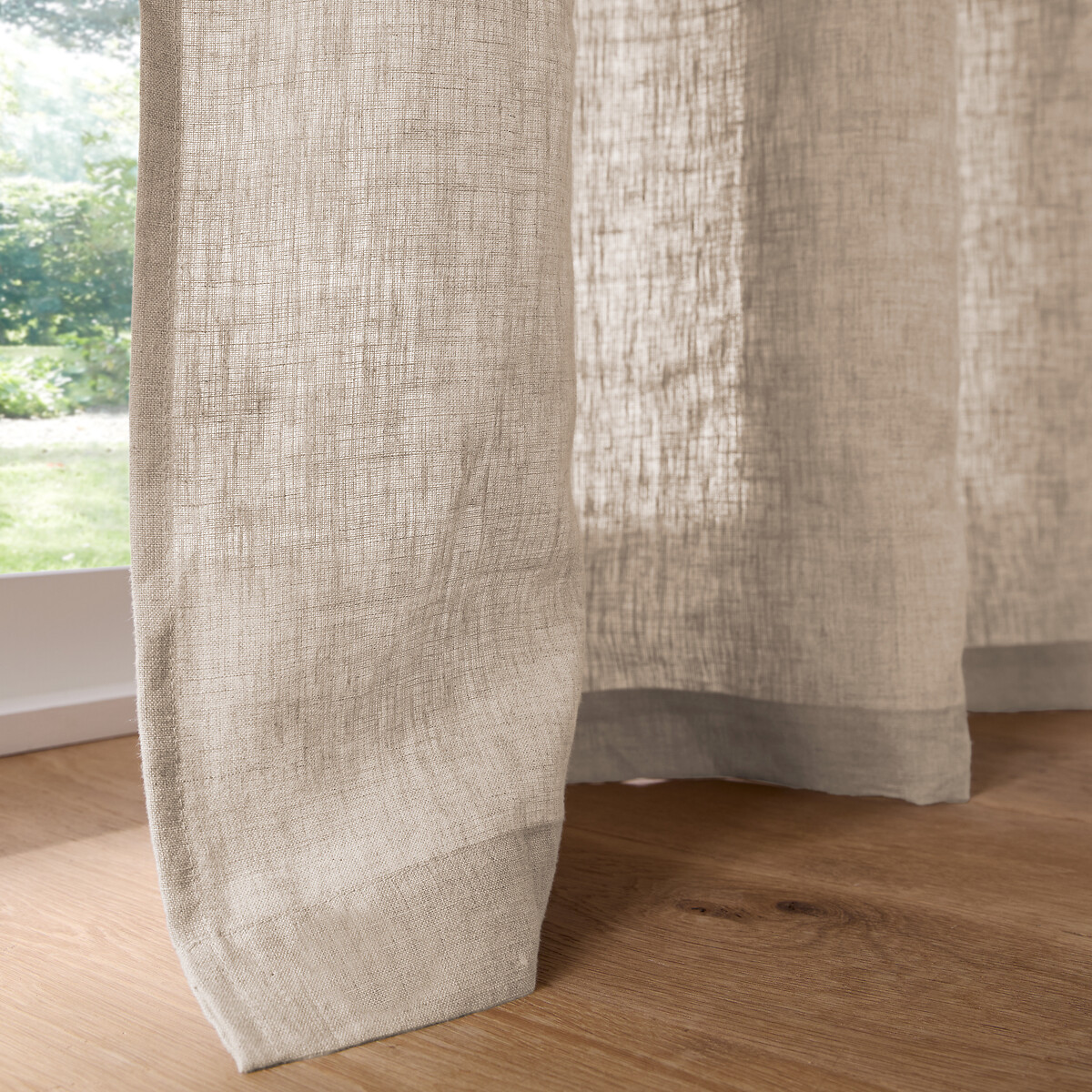 Cortina tamizadora de lino de gran anchura, con cinta con fruncido o acabado wave, ONEGA natural, LA REDOUTE INTERIEURS