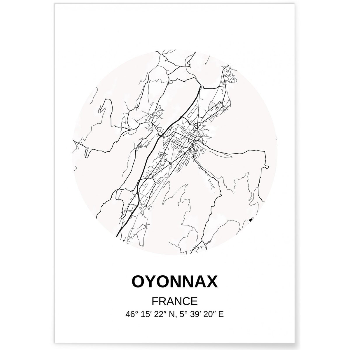 Affiche Carte Oyonnax blanc, L'AFFICHERIE