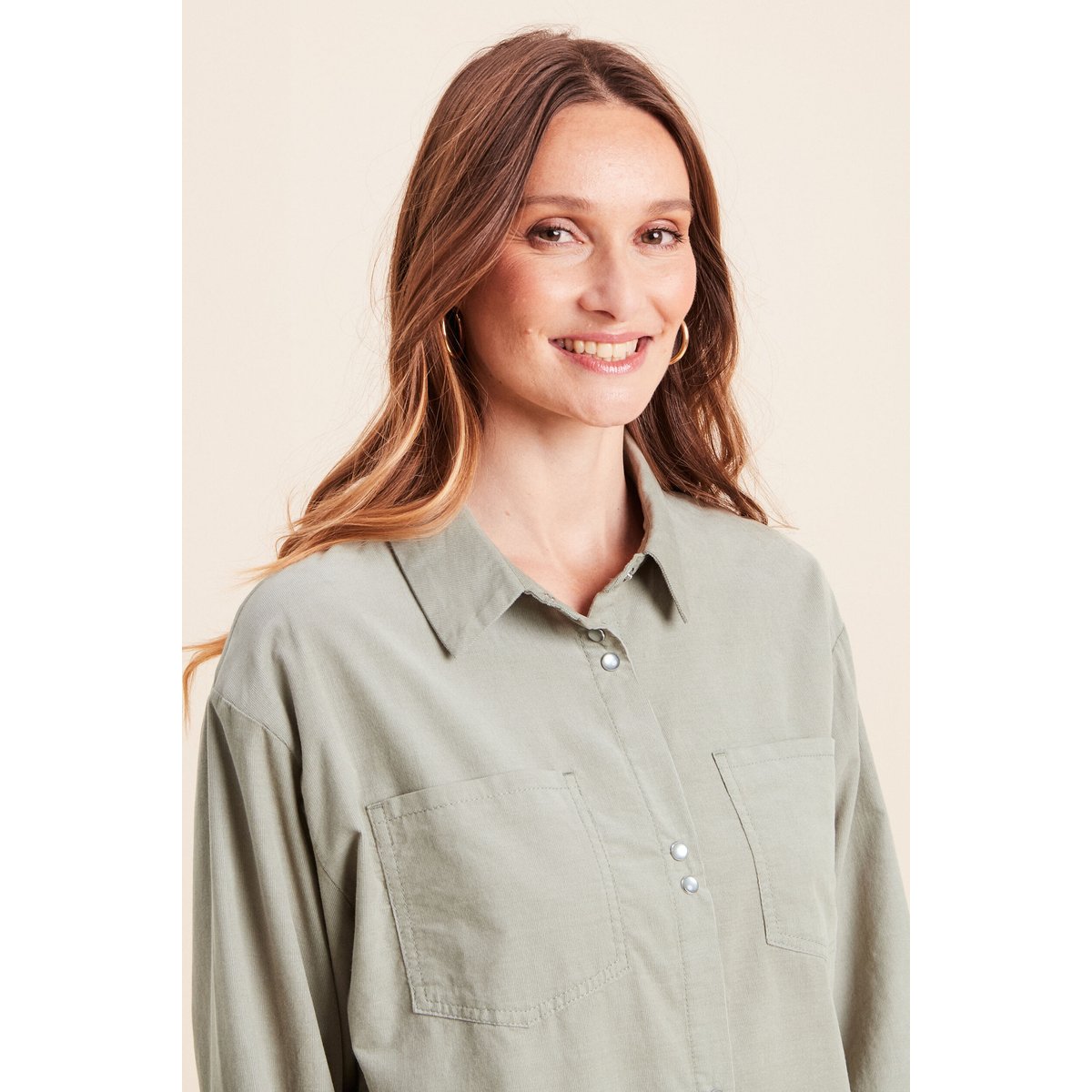 Chemise ample en velours milleraie vert clair, BREAL