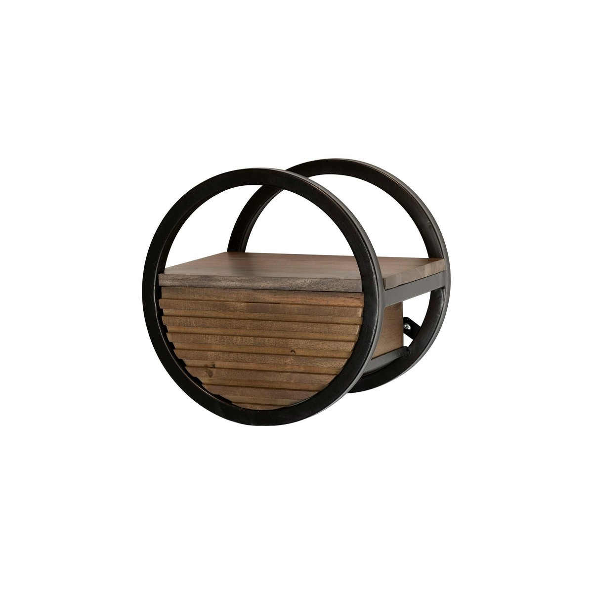 Etagère murale ronde bois d'acacia foncé 1 tiroir Ø30 cm NAKO marron, PIER IMPORT