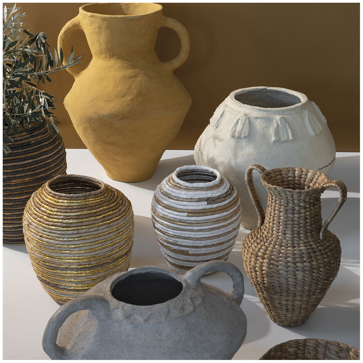 Jarre décorative abaca 32x36 beige, BLANC D’IVOIRE