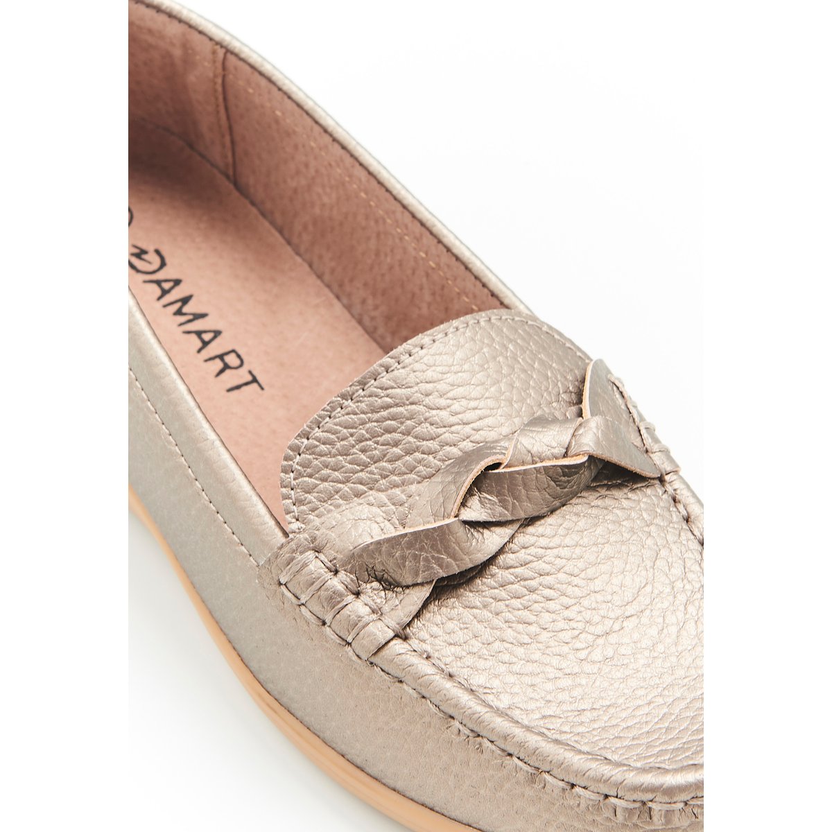 Mocassins Amortyl croûte de cuir grainé gris coloris bronze, DAMART