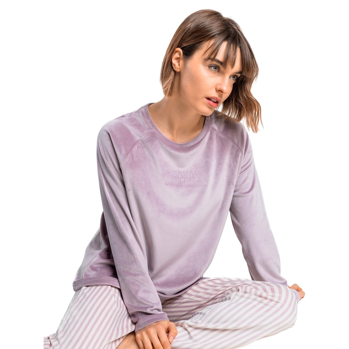Pyjama velours pantalon top manches longues Stripes violet, ADMAS