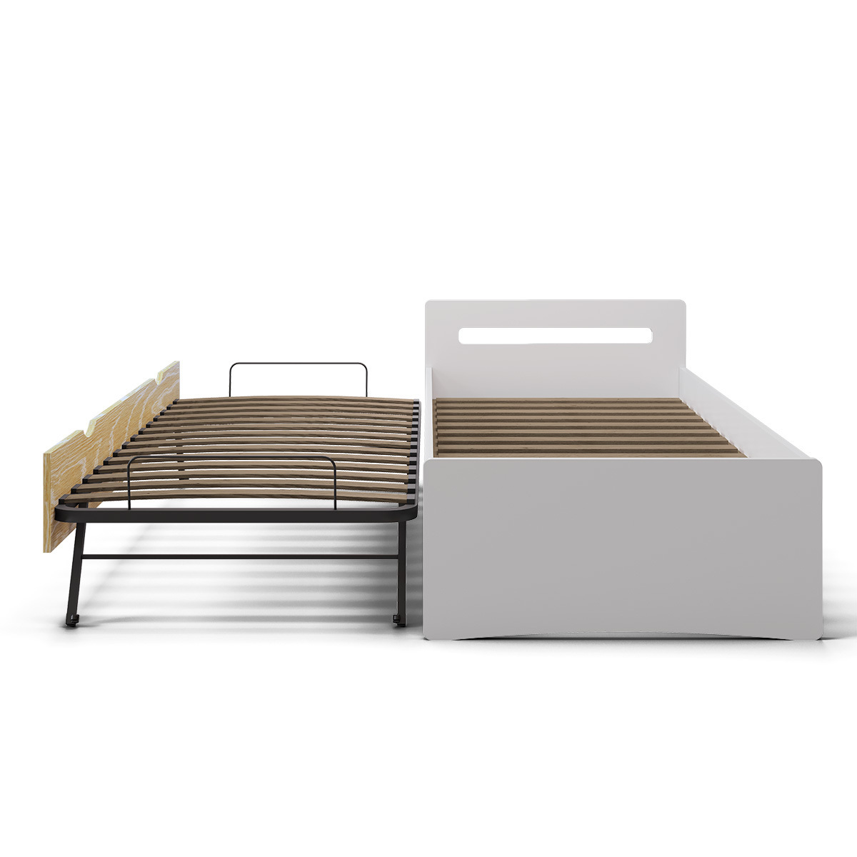 Pack lit gigogne avec matelas Bois massif LEO blanc et bois, AKITEN RETAIL