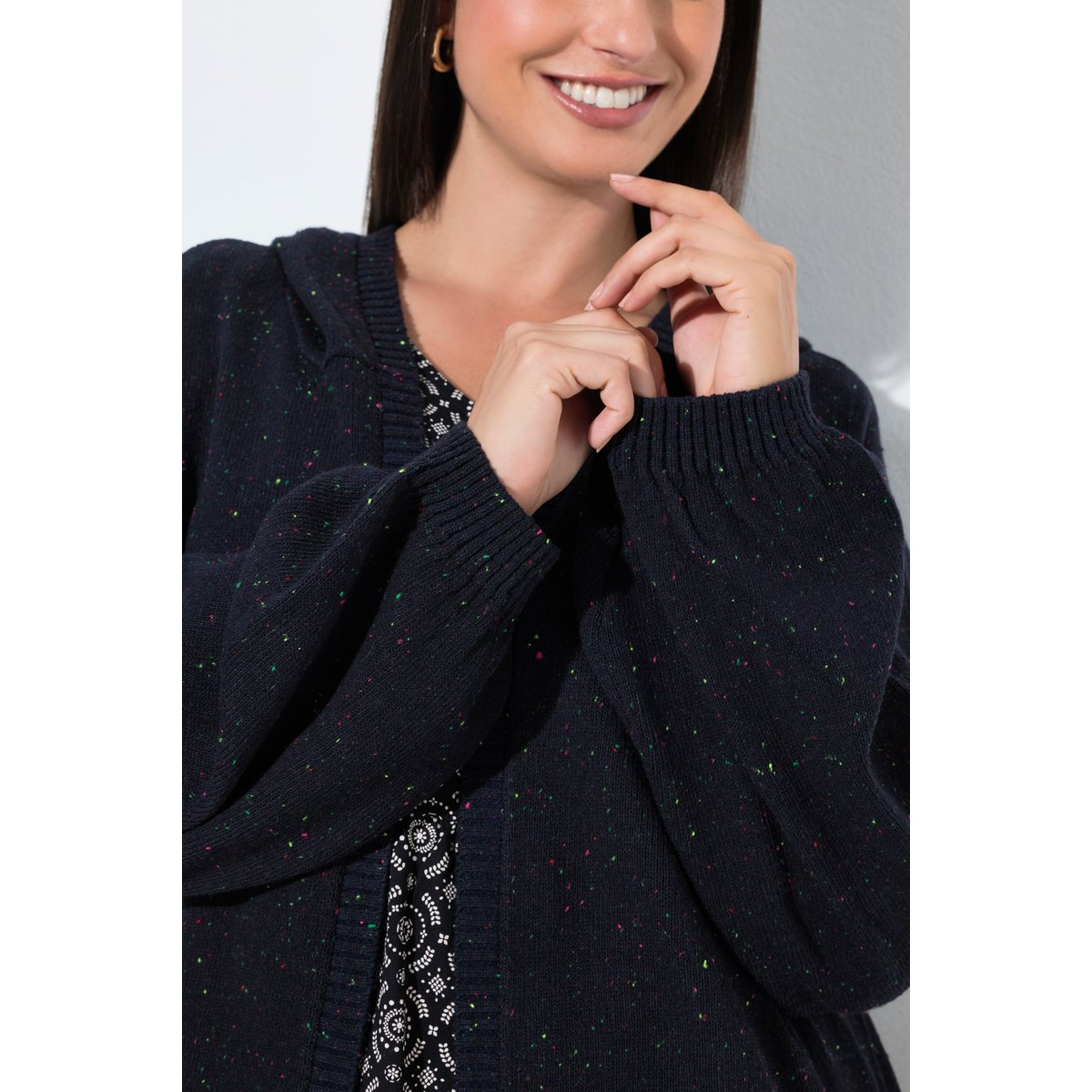 Cardigan chiné, capuche marine, ULLA POPKEN