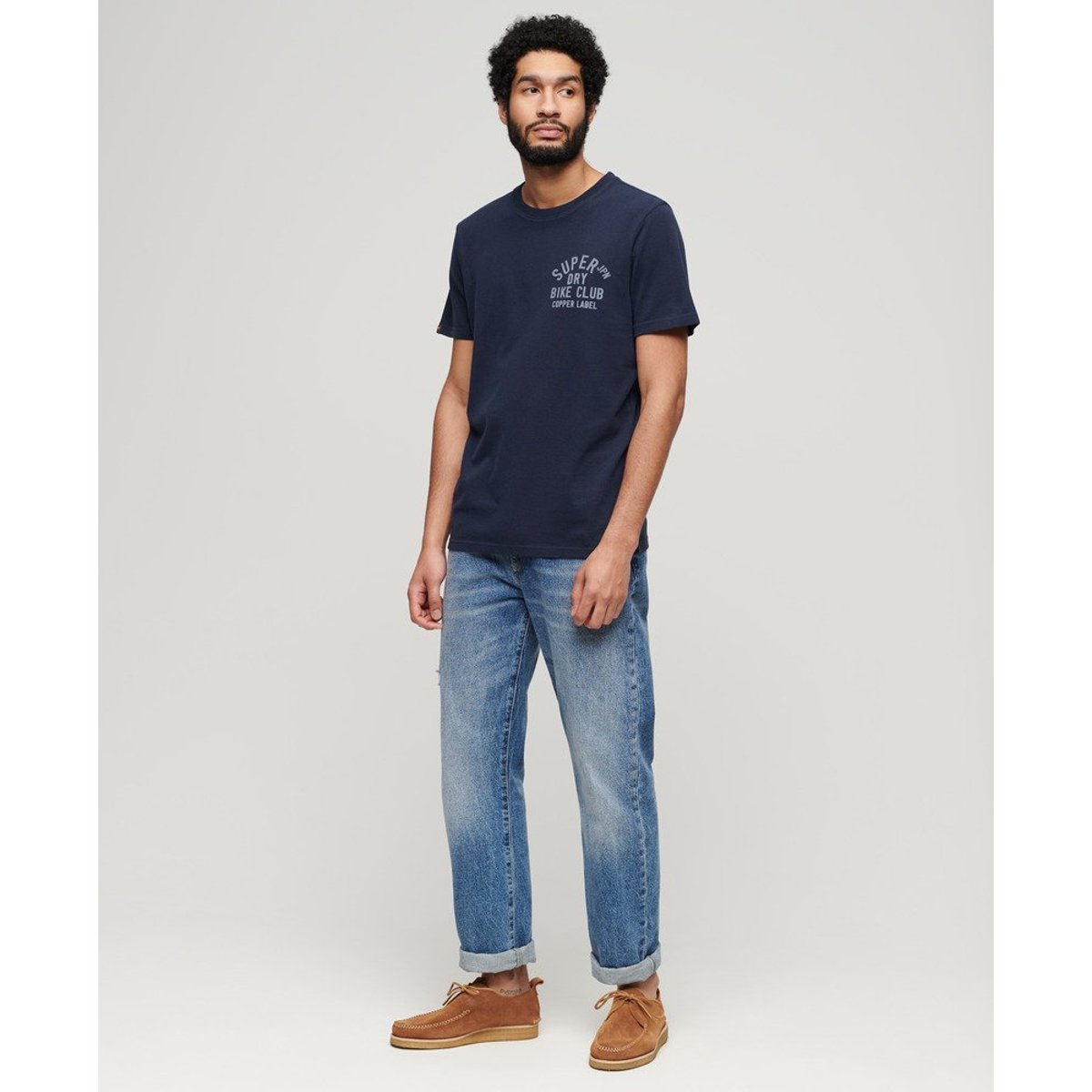 T-shirt à motif Copper Label sur la poitrine bleu marine chiné, SUPERDRY