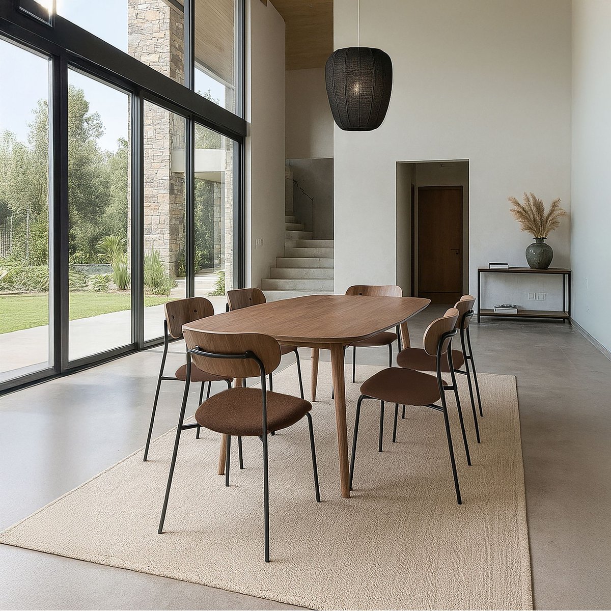 Ensemble table rectangulaire et 6 chaises, CALLAO couleur unique, NOW'S HOME