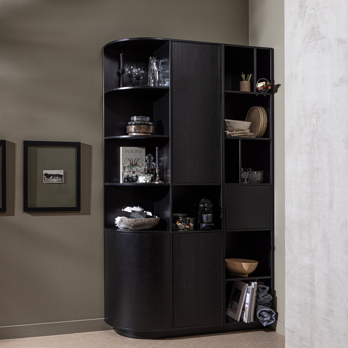 Armoire de rangement rond gauche en pin FINCA noir, WOOOD
