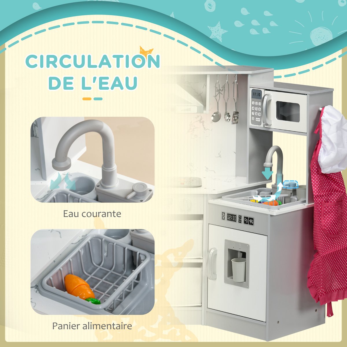 Ensemble de cuisine pour enfants MDF Gris gris blanc, AIYAPLAY