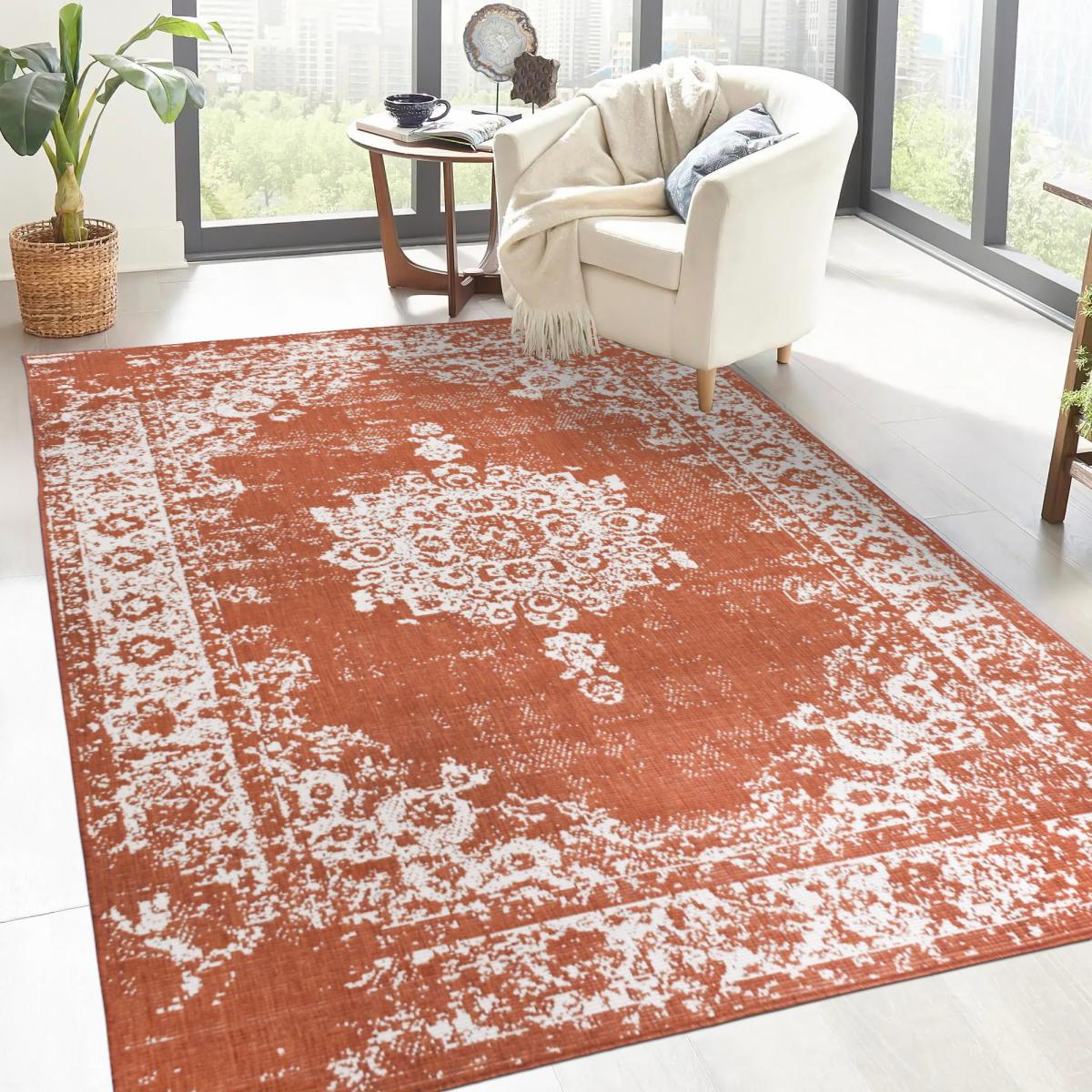 Tapis extérieur, kilim reversible LYN2 AU REVERSIBLE orange, crème, UN AMOUR DE TAPIS