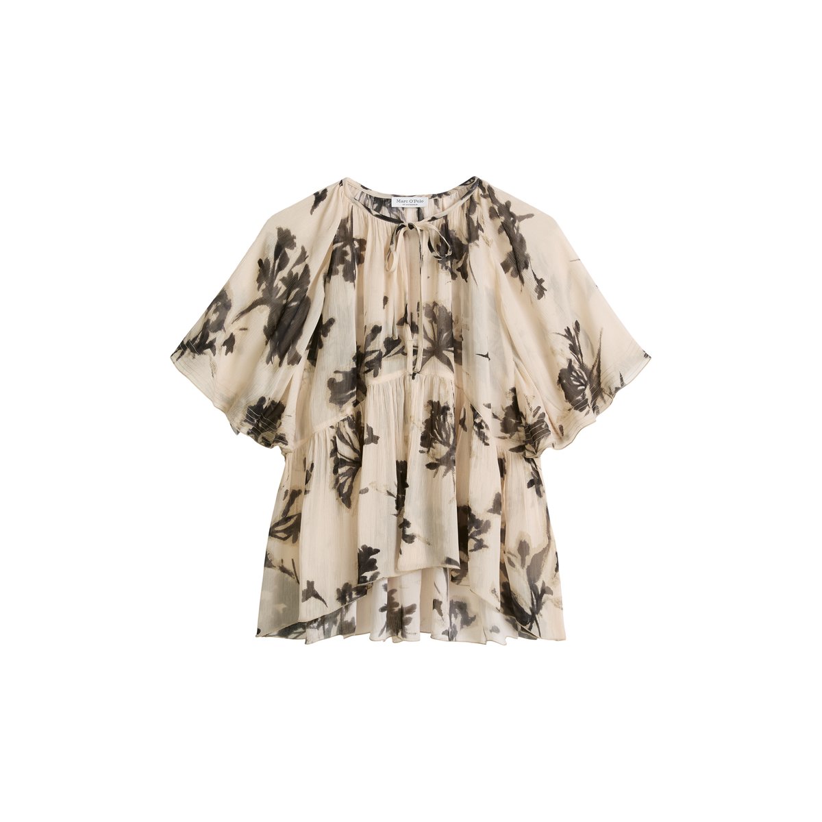 Blouse imprimée loose en viscose froissée marron clair, MARC O'POLO