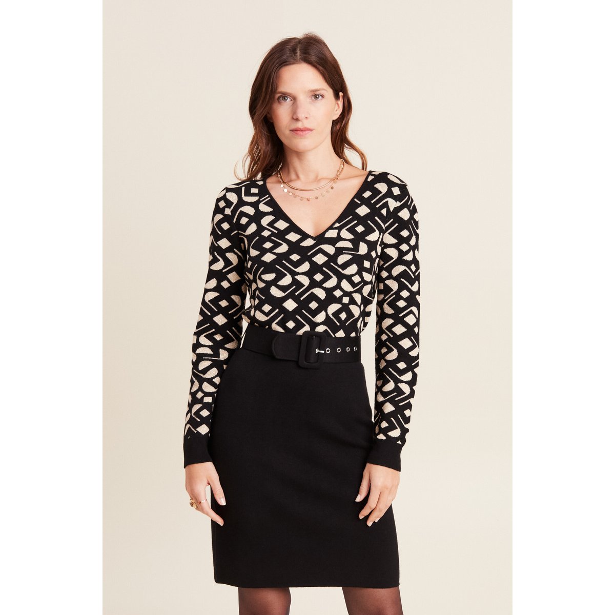 Robe tricot ajustée 2-en-1 noir, BREAL