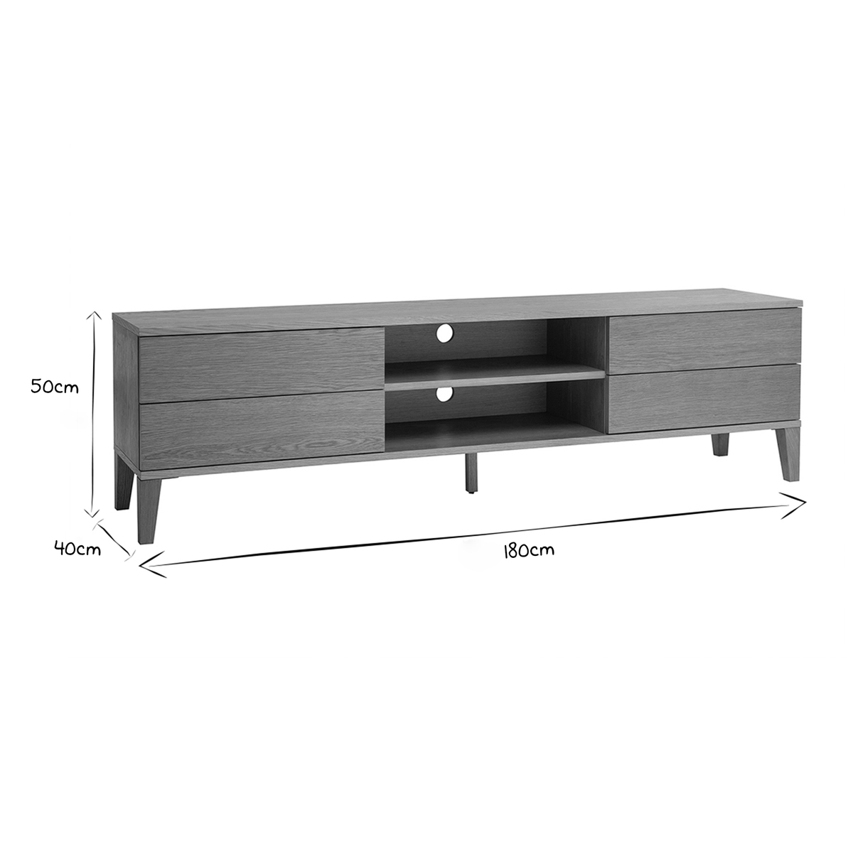 Meuble TV scandinave bois clair chêne 4 tiroirs L180 cm FREDDY naturel, MILIBOO