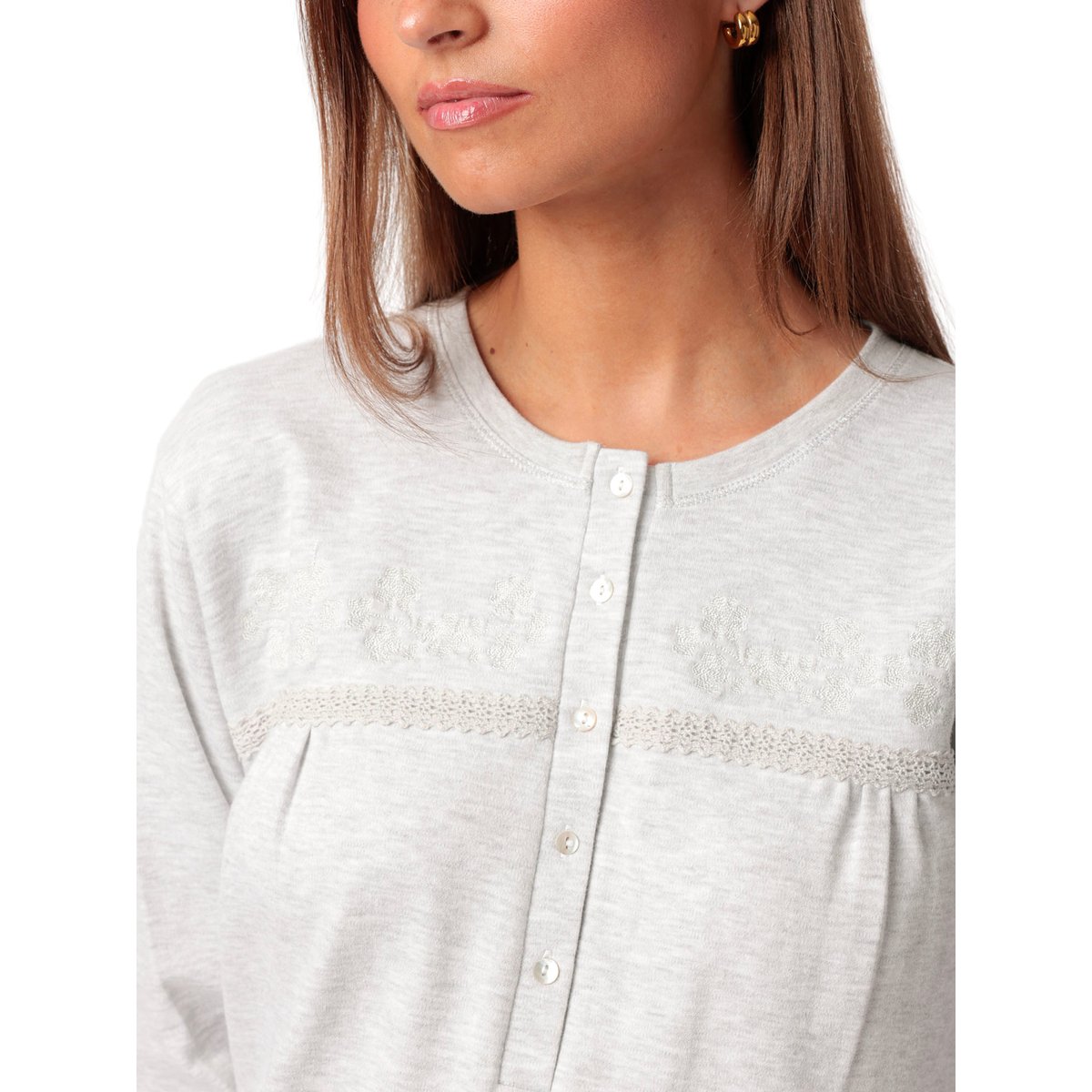 Chemise de nuit manches longues Classic Interlock gris, ADMAS