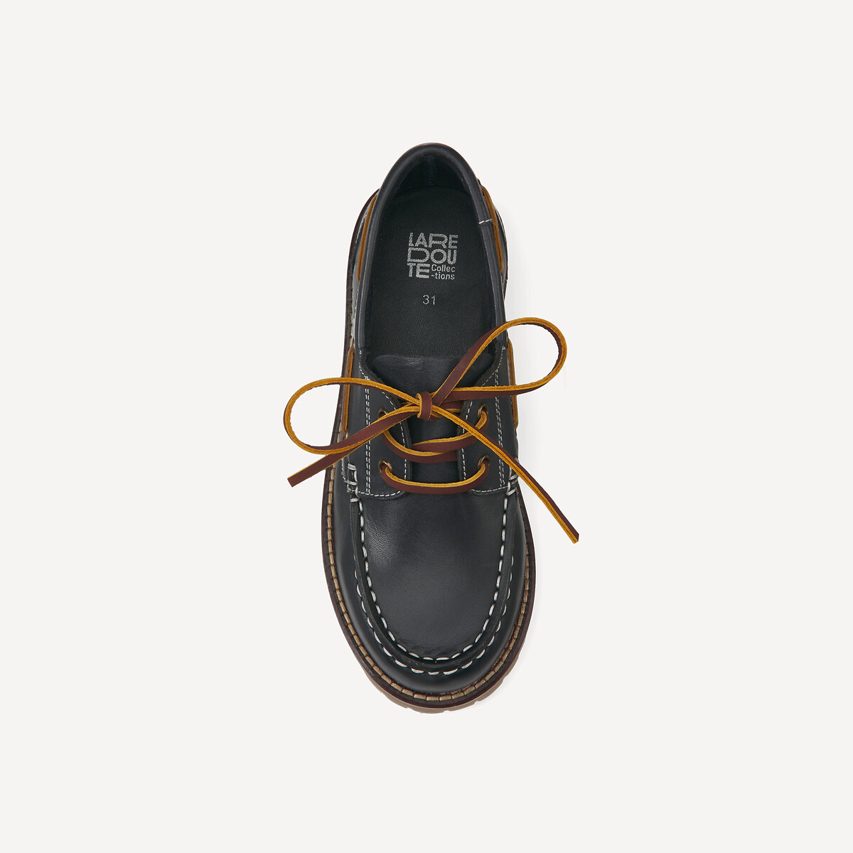 Leren bootloafers met ingekeepte zool marineblauw, LA REDOUTE COLLECTIONS
