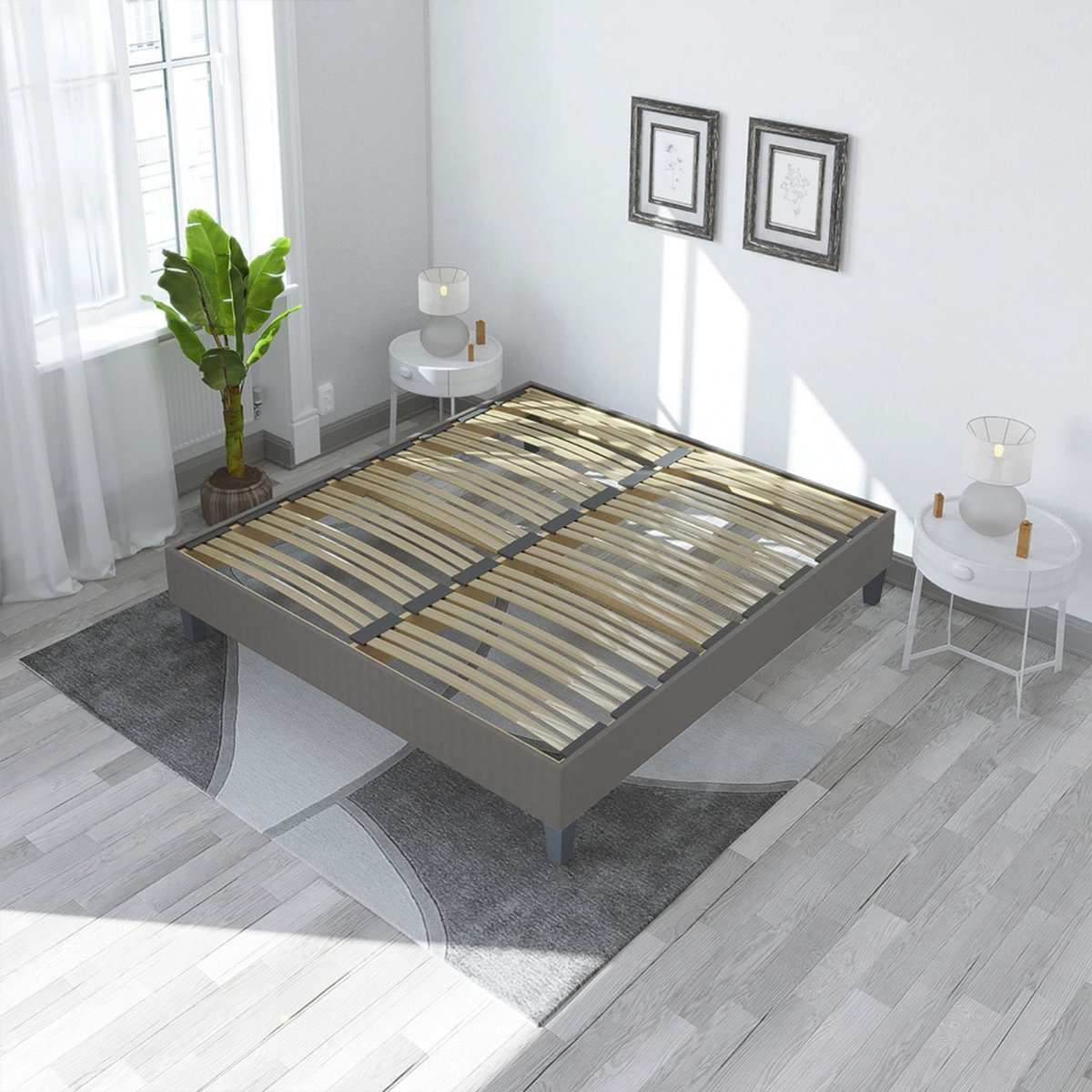 Sommier à lattes en bois Ergostar 180x200 cm Coloris Gris clair Livré en kit gris clair, BELLECOUR
