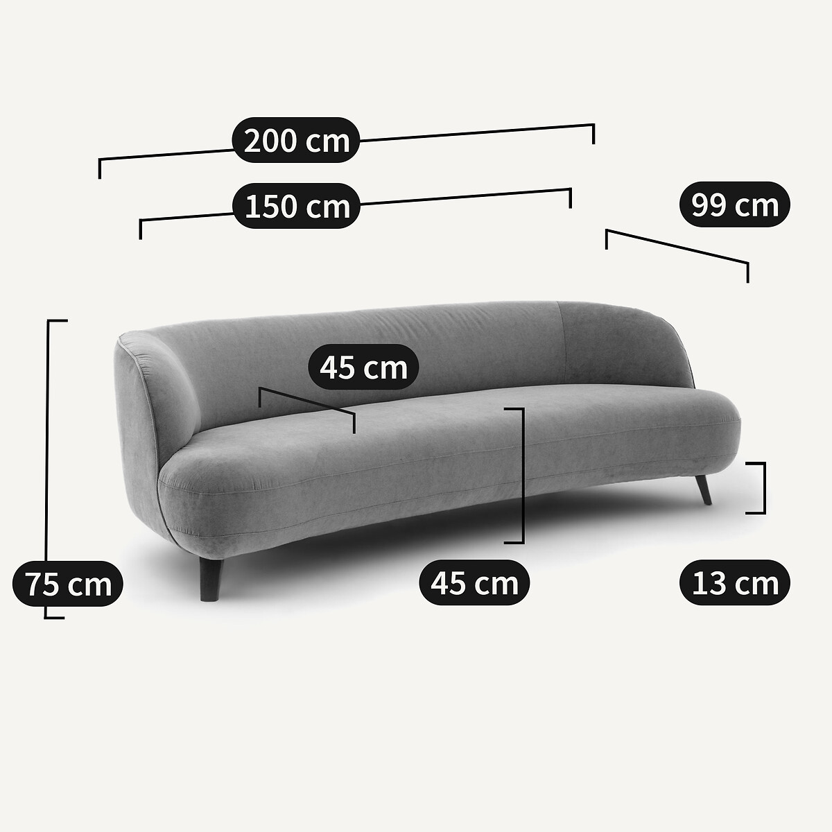 Canapé 3 places, en velours stonewashed, ROSEBURY ficelle, AM.PM X EMMANUEL GALLINA