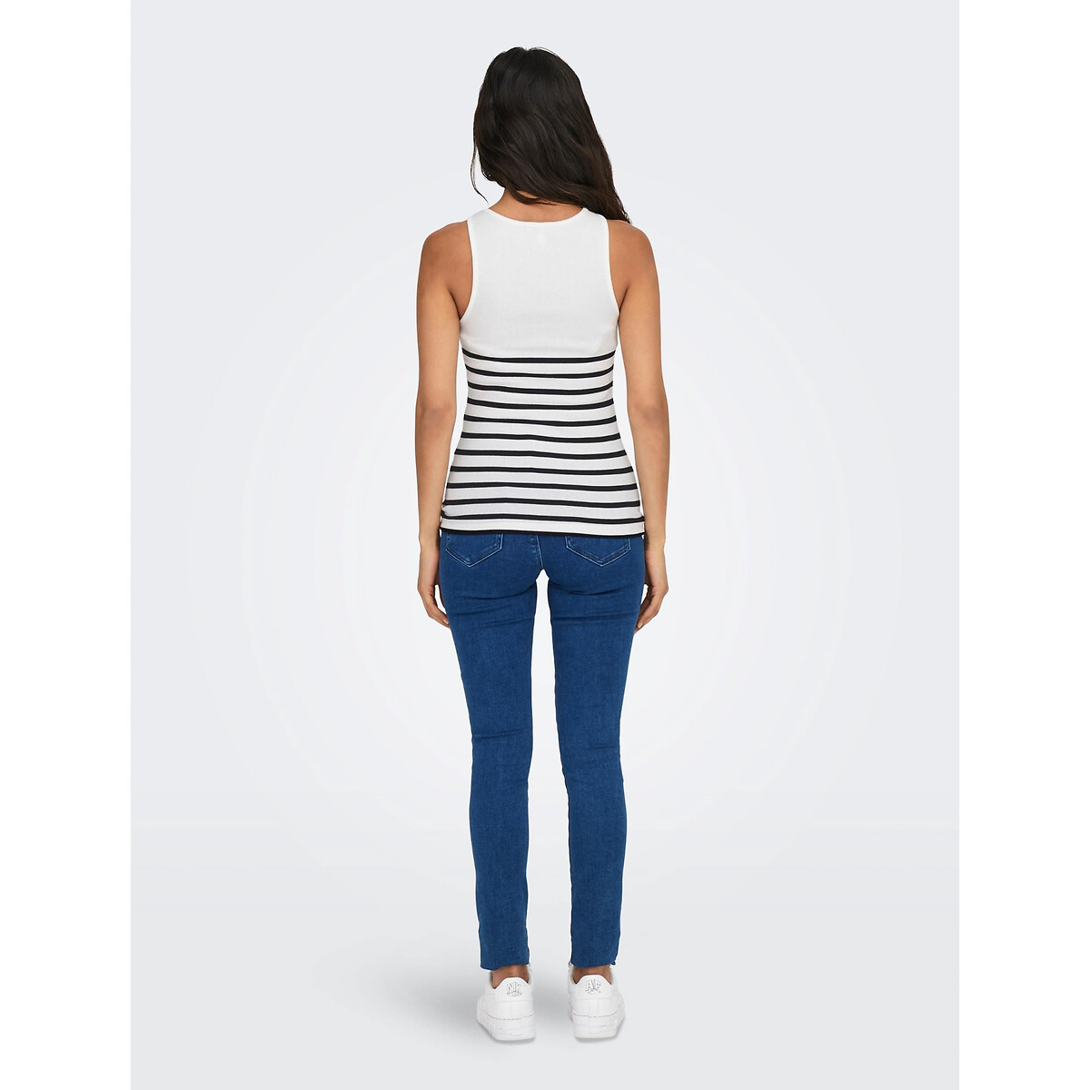 Tee shirt col rond sans manches blanc/noir, ONLY